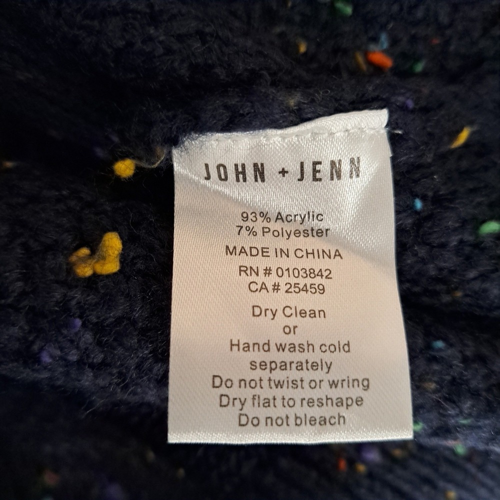 John + Jenn Sweater S Navy Rainbow Confetti Cable Knit Tie Open Back Grommet 914 - Picture 9 of 12